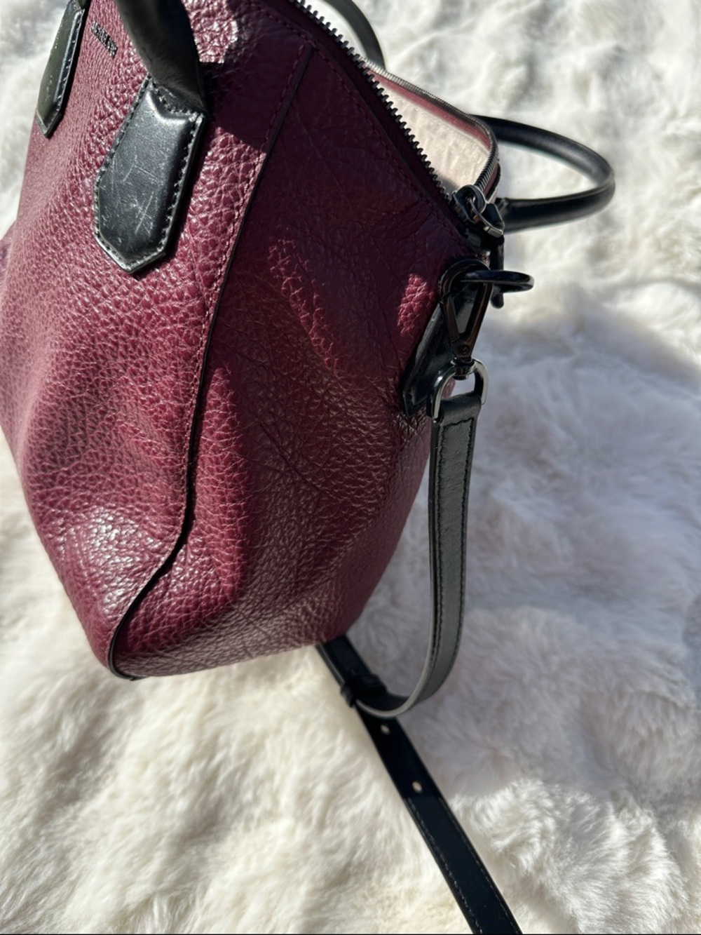 Michael Kors Campbell satchel pebbled burgandy crossbody black trim - Picture 13 of 14